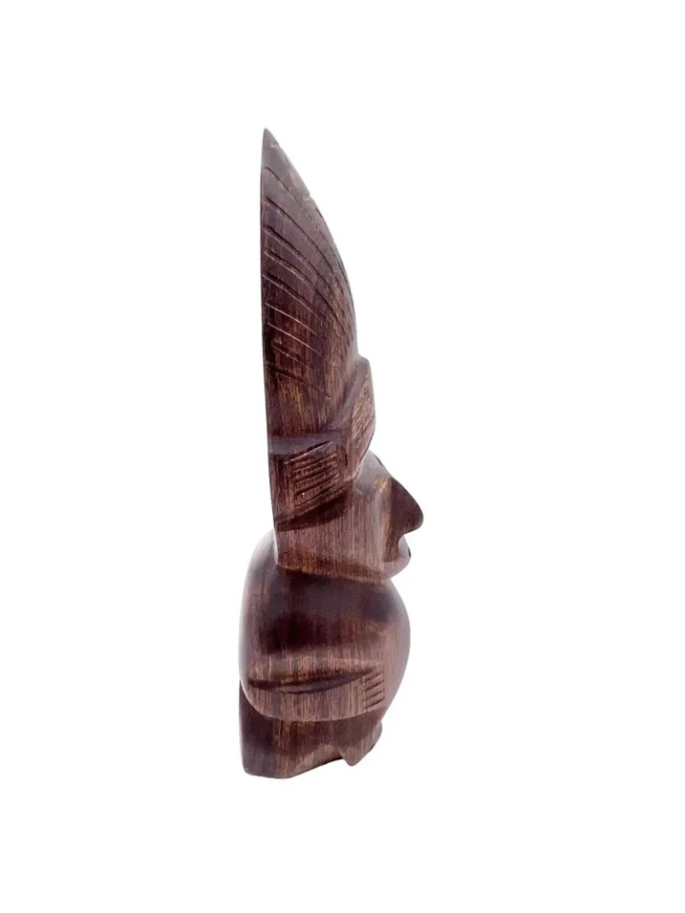 Wooden Figurine 8 Inches Tall Rich Brown Finish Unique Cultural Decor Piece